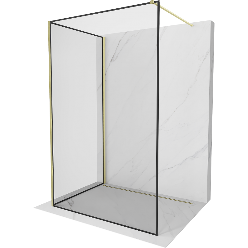 Mexen Kioto parete doccia walk-in 130 x 90 cm, cornice nera, oro spazzolato - 800-130-212-55-70-090