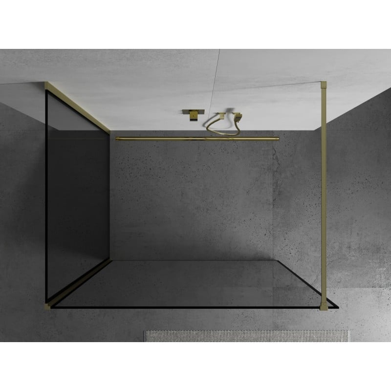 Mexen Kioto parede de chuveiro Walk-in 130 x 90 cm, moldura preta, dourado escovado - 800-130-212-55-70-090