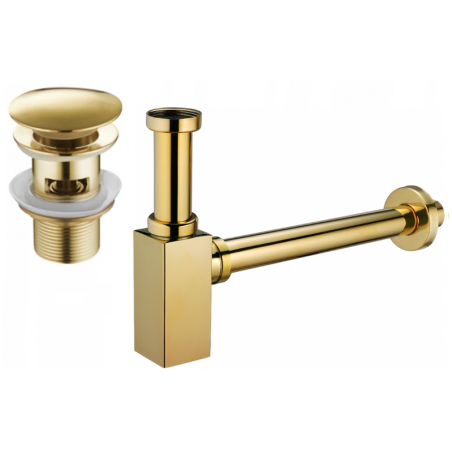 Mexen demi-siphon lave-mains carré avec bouchon clic-clac, avec trop-plein, doré - 7992060-50