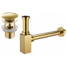 Mexen sifón de lavabo cuadrado con tapón clic-clac, con rebosadero, dorado - 7992060-50