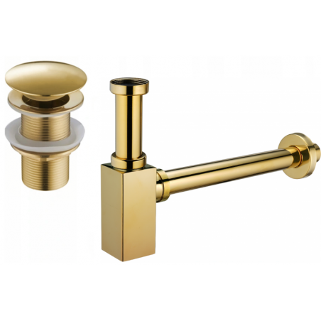 Mexen square washbasin half siphon with click-clack plug, without overflow, gold - 7991060-50