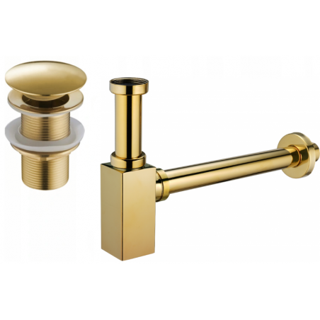 Mexen square washbasin semi-siphon with click-clack plug, without overflow, gold - 7991060-50