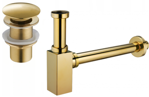Mexen semi sifone per lavabo quadrato con tappo clic-clac, senza troppopieno, dorato - 7991060-50