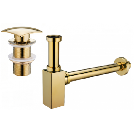 Mexen demi-siphon de lavabo carré avec bouchon clic-clac, sans trop-plein, doré - 7991660-50