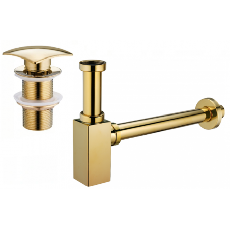 Mexen meia-sifão quadrado para lavatório com tampão click-clack, sem excesso, dourado - 7991660-50