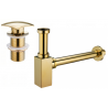 Mexen medio sifón de lavabo cuadrado con tapón click-clack, sin rebosadero, dorado - 7991660-50