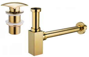 Mexen semisifone lavandino quadrato con tappo clic-clac, senza troppopieno, oro - 7991660-50