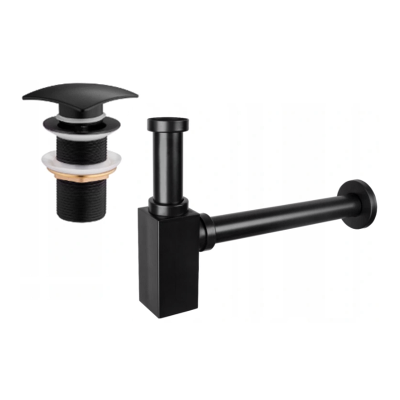 Mexen half-basin square waste with click-clack plug, without overflow, black - 7991660-70