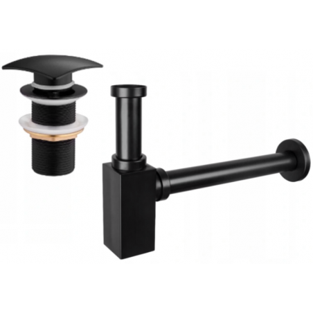 Mexen semisifón de lavabo cuadrado con tapón clic-clac, sin rebosadero, negro - 7991660-70