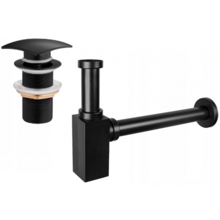 Mexen semisifone per lavandino quadrato con tappo clic-clac, senza troppo pieno, nero - 7991660-70