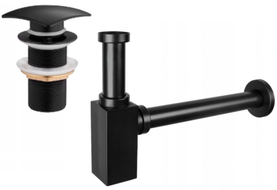 Mexen semisifone per lavandino quadrato con tappo clic-clac, senza troppo pieno, nero - 7991660-70