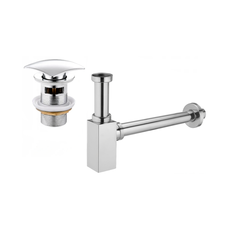 Mexen neliömäinen pesualtaan puolisihti klik-klak-tulpalla, ylivuodolla, kromi - 7992660-00