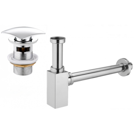 Mexen semi-siphon de lavabo carré avec bouchon clic-clac, avec trop-plein, chrome - 7992660-00