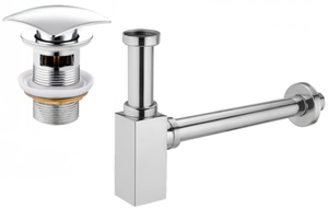 Mexen sifón medio cuadrado para lavabo con tapón clic-clac, con rebosadero, cromo - 7992660-00