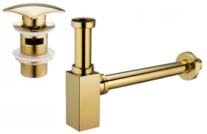Mexen vierkante wastafel halfsifon met klik-klak stop, met overloop, goud - 7992660-50