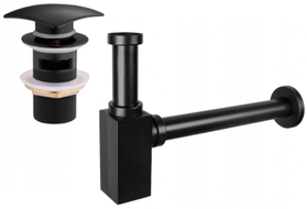 Mexen kwadratische wastafel halfsifon met click-clack plug, met overloop, zwart - 7992660-70