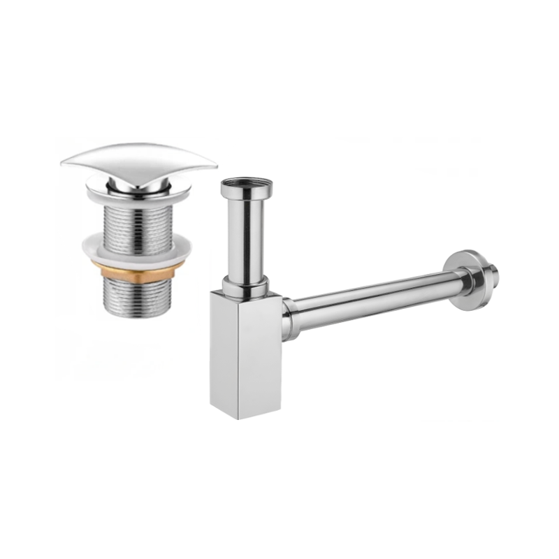 Mexen demi-siphon pour lavabo carré avec bouchon clic-clac, sans trop-plein, chromé - 7991660-00