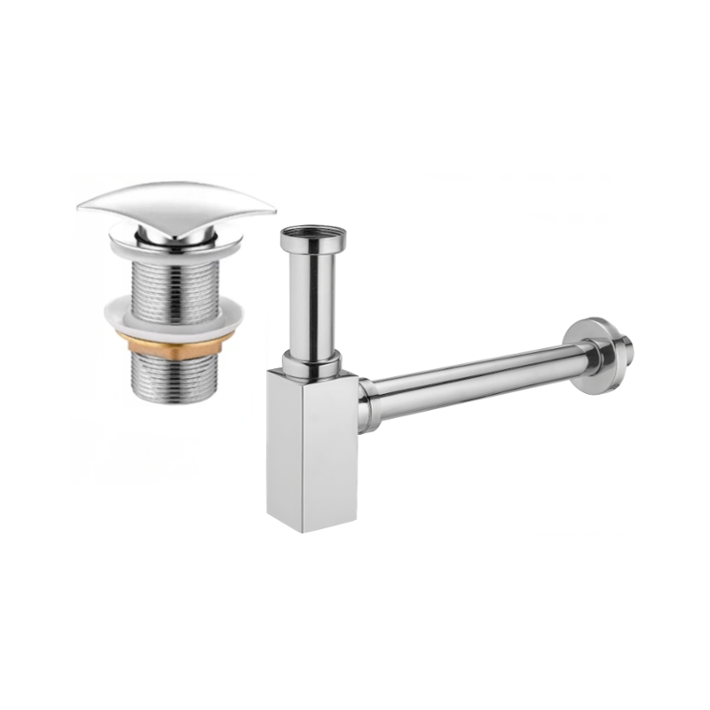 Mexen neliön muotoinen puolisyfonipesuallas, klikkausventtiili ilman ylivuotoa, kromi - 7991660-00