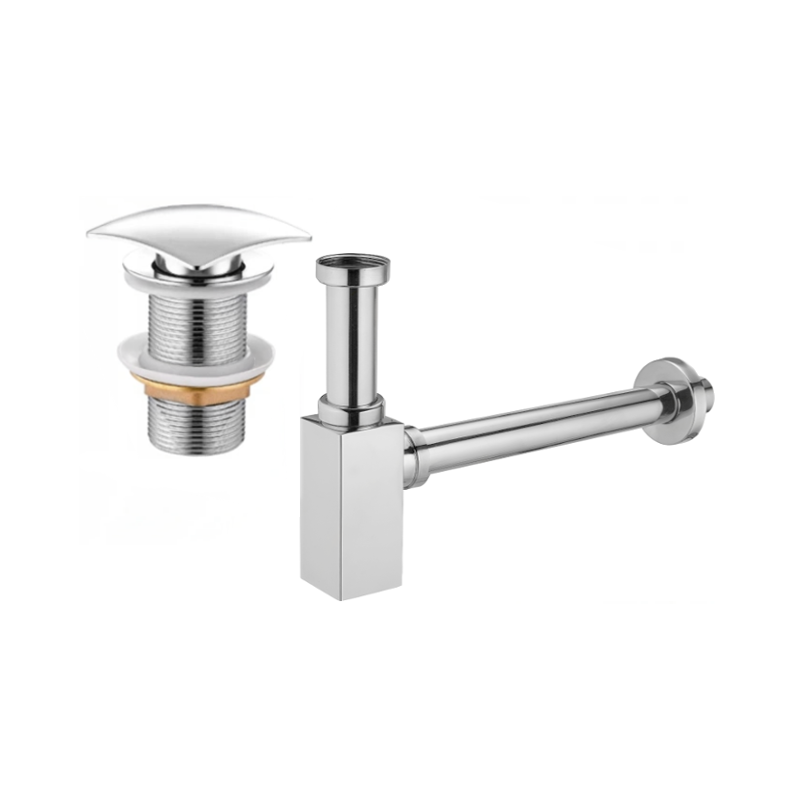 Mexen semisifón cuadrado para lavabo con tapón clic-clac, sin rebosadero, cromo - 7991660-00