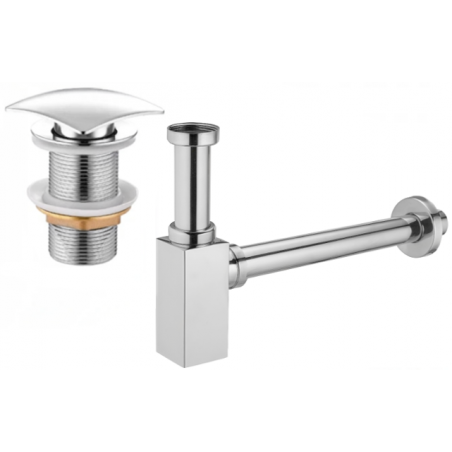 Mexen semisifón cuadrado para lavabo con tapón clic-clac, sin rebosadero, cromo - 7991660-00