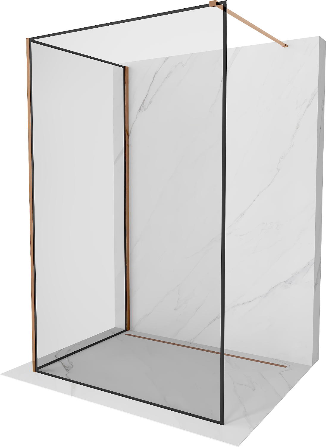 Mexen Kioto ścianka prysznicowa Walk-in 130 x 80 cm, czarny wzór, różowe złoto - 800-130-212-60-70-080