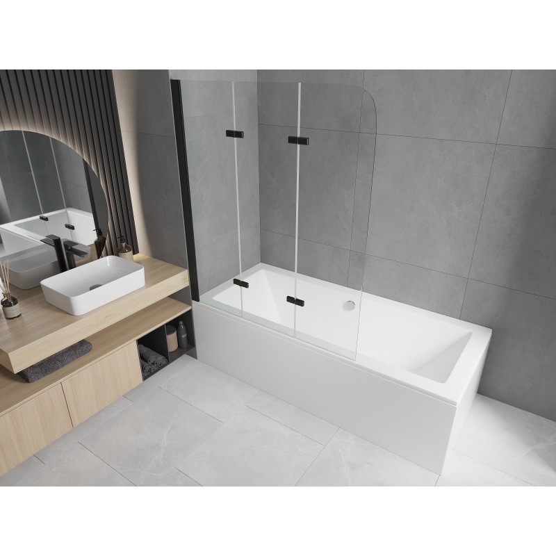 Mexen Felix 3-panel bathtub screen 120 x 140 cm, transparent, black - 890-120-003-70-00