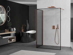 Mexen Kioto ścianka prysznicowa Walk-in 110 x 100 cm, czarna ramka, różowe złoto - 800-110-212-60-70-100