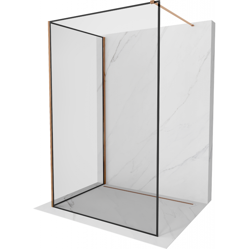 Mexen Kioto ścianka prysznicowa Walk-in 130 x 110 cm, czarna ramka, różowe złoto - 800-130-212-60-70-110