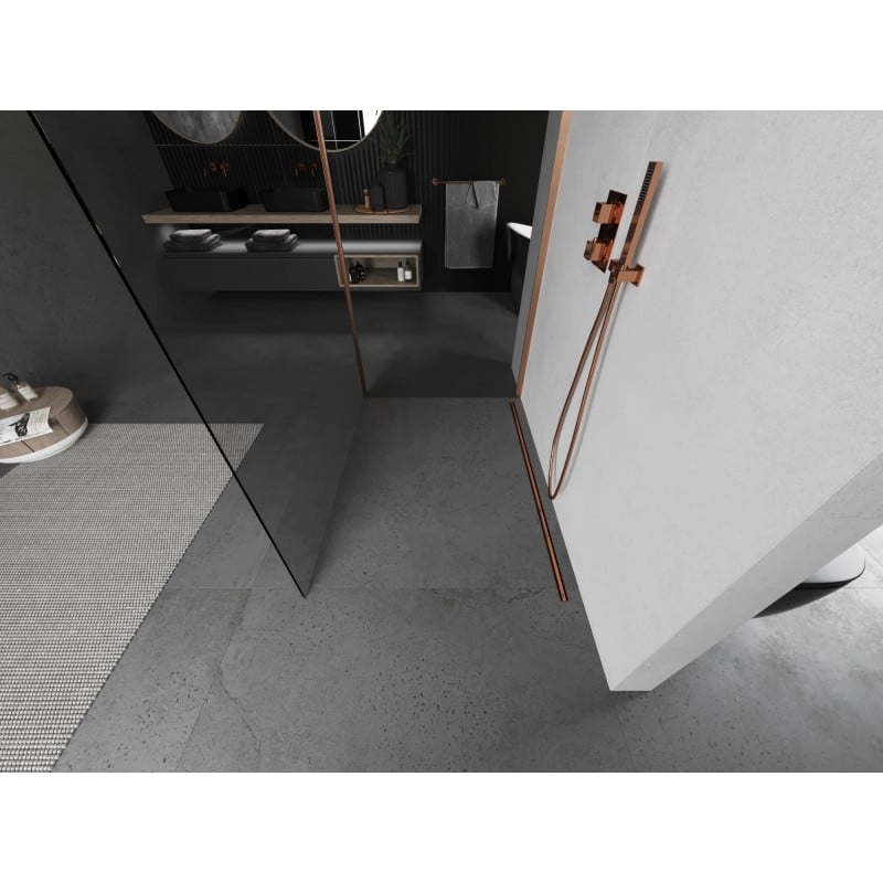 Mexen Kioto Parede de duche Walk-in 90 x 75 cm, transparente, cobre escovado - 800-090-212-65-00-075