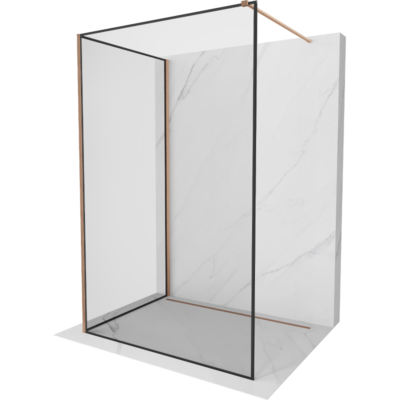 Mexen Kioto Duschwand Walk-in 100 x 70 cm, schwarzer Rahmen, gebürstetes Kupfer - 800-100-212-65-70-070