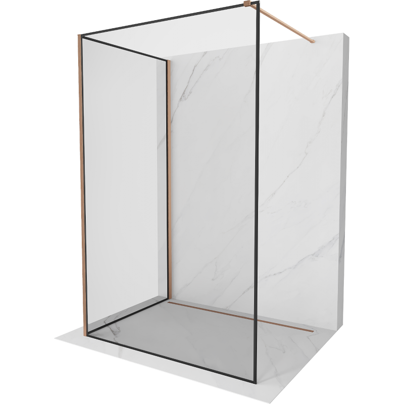 Mexen Kioto ścianka prysznicowa Walk-in 140 x 70 cm, czarna ramka, miedź szczotkowana - 800-140-212-65-70-070