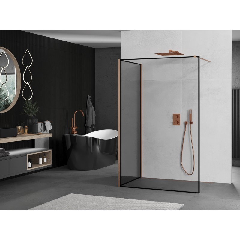 Mexen Kioto tuš stena Walk-in 100 x 80 cm, črni okvir, brušen baker - 800-100-212-65-70-080