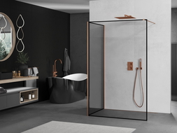Mexen Kioto dušas siena Walk-in 100 x 80 cm, melns rāmis, matēts varš - 800-100-212-65-70-080