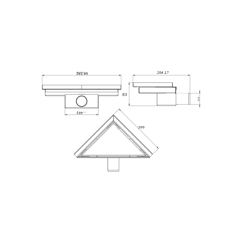 Mexen Flat-T M13 driehoekige vloerafvoer 20 x 20 cm, inox - 1010320