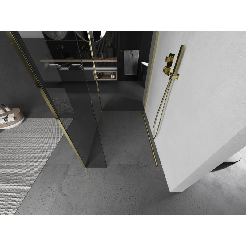 Mexen Kioto paravan za tuš Walk-in 125 x 95 x 30 cm, proziran, zlatni - 800-125-095-221-50-00-030