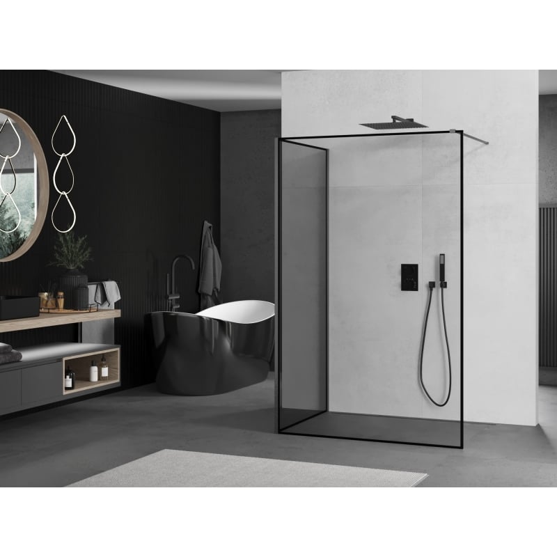 Mexen Kioto Zid za tuš kabinu Walk-in 110 x 80 cm, crni okvir, brušeni pištolj sivi - 800-110-212-66-70-080
