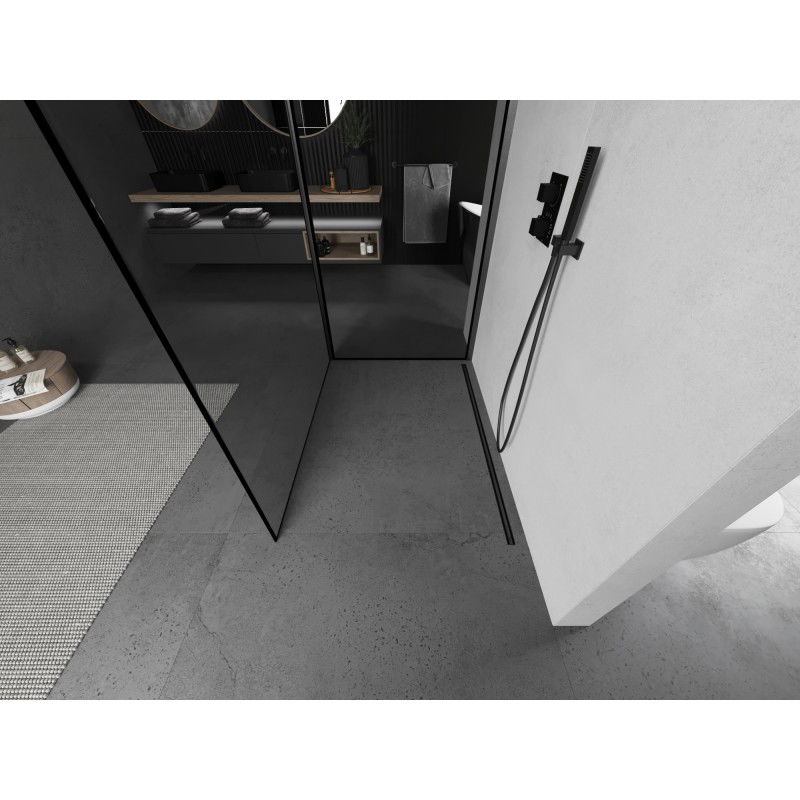 Mexen Kioto paroi de douche Walk-in 90 x 90 cm, cadre noir, gun gray brossé - 800-090-212-66-70-090