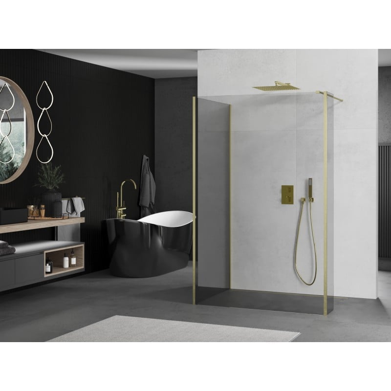 Mexen Kioto parede de duche Walk-in 120 x 75 x 30 cm, transparente, dourado escovado - 800-120-075-221-55-00-030