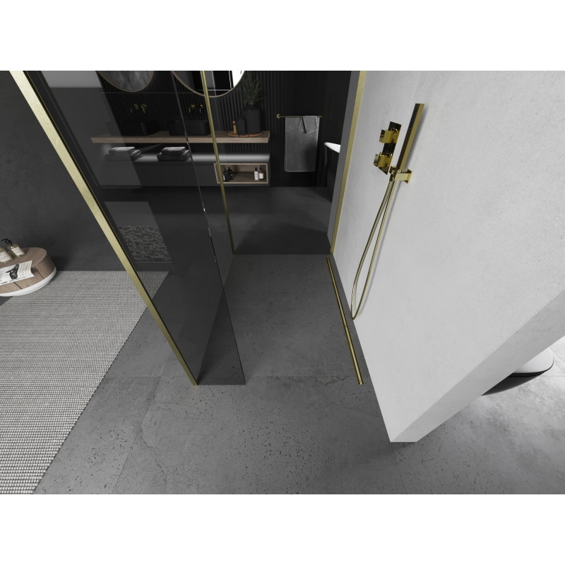 Mexen Kioto dušisein Walk-in 120 x 80 x 30 cm, läbipaistev, kuldne harjatud - 800-120-080-221-55-00-030