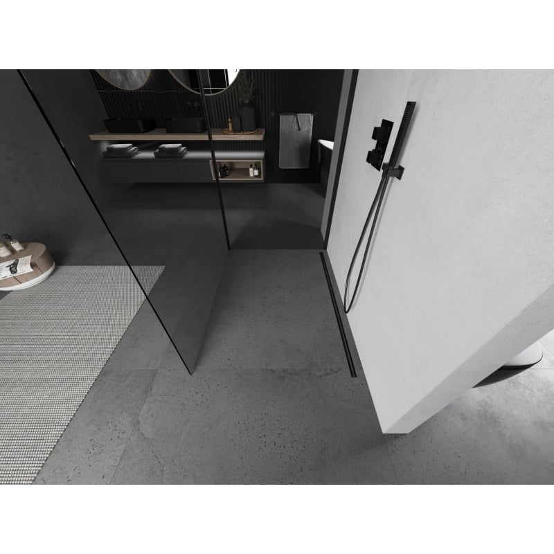 Mexen Kioto parede de chuveiro Walk-in 130 x 80 cm, transparente, preta - 800-130-212-70-00-080