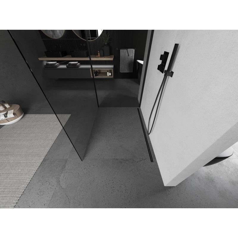 Mexen Kioto Walk-in Shower Wall 100 x 90 cm, Transparent, Black - 800-100-212-70-00-090