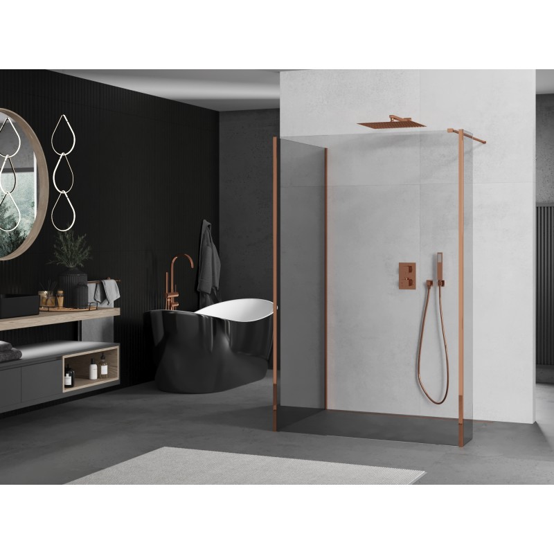 Mexen Kioto ścianka prysznicowa Walk-in 125 x 80 x 30 cm, transparent, różowe złoto - 800-125-080-221-60-00-030