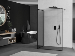 Mexen Kioto ścianka prysznicowa Walk-in 90 x 80 cm, czarna ramka, gun metal - 800-090-212-95-70-080