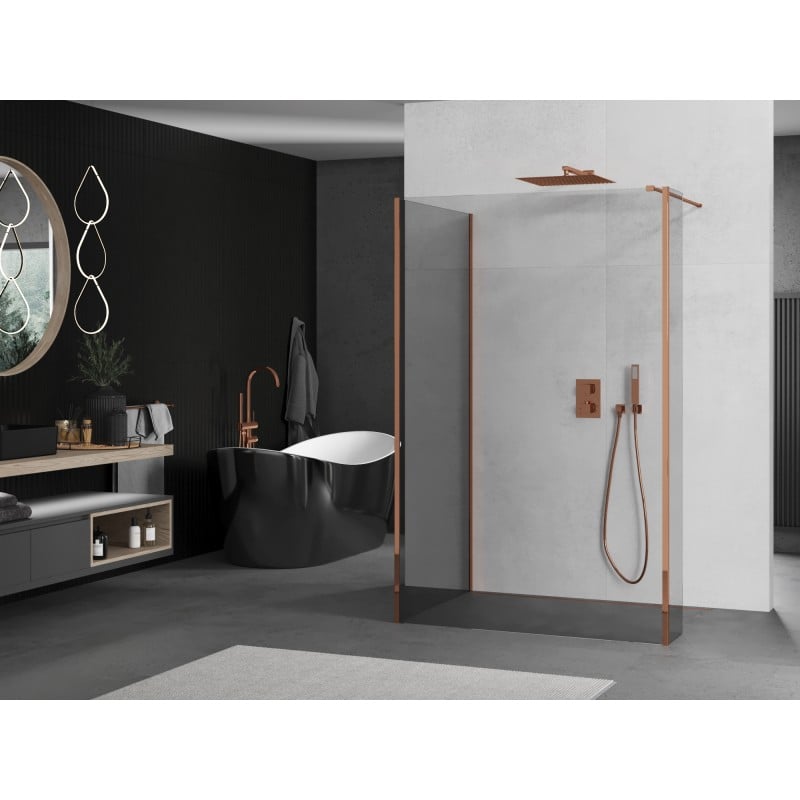 Mexen Kioto paroi de douche Walk-in 90 x 85 x 40 cm, transparent, or rose - 800-090-085-221-60-00-040