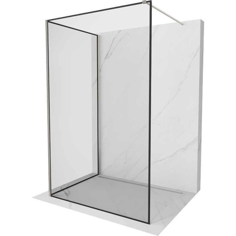 Mexen Kioto zid za tuš kabinu Walk-in 140 x 110 cm, crni okvir, brušeni nikal - 800-140-212-97-70-110
