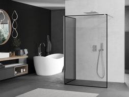 Mexen Kioto duša sienas Walk-in 140 x 110 cm, melns rāmis, matēts niķelis - 800-140-212-97-70-110