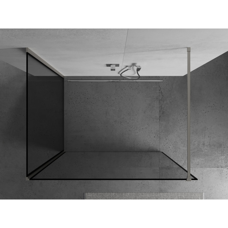 Mexen Kioto zid za tuš kabinu Walk-in 140 x 110 cm, crni okvir, brušeni nikal - 800-140-212-97-70-110