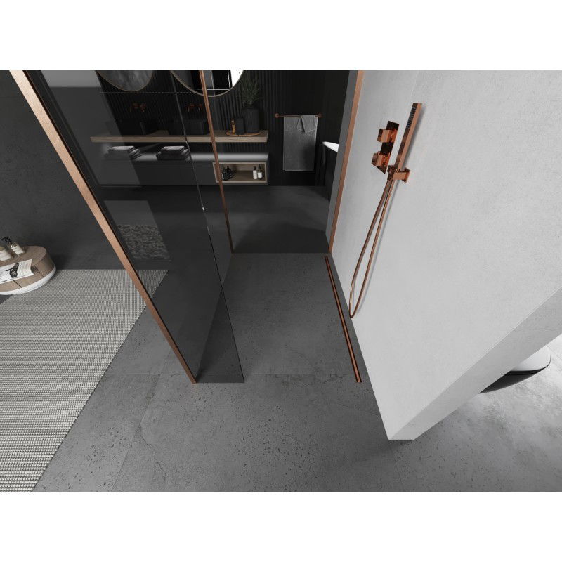 Mexen Kioto duša siena Walk-in 100 x 80 x 40 cm, caurspīdīga, birstēta vara - 800-100-080-221-65-00-040