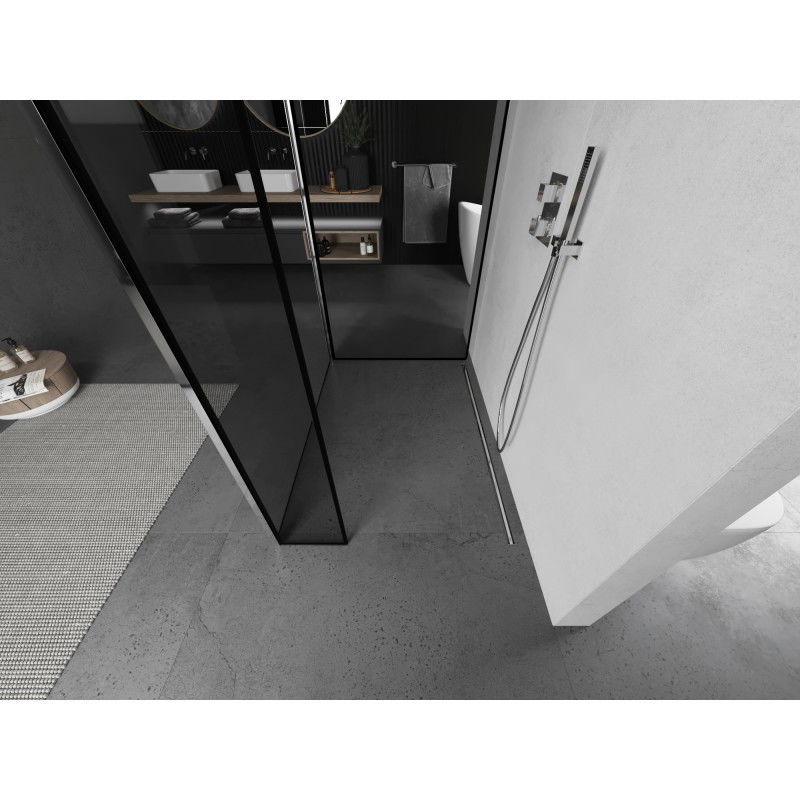 Mexen Kioto διαχωριστικό ντουζιέρας Walk-in 90 x 80 x 30 cm, μαύρο πλαίσιο, χρώμιο