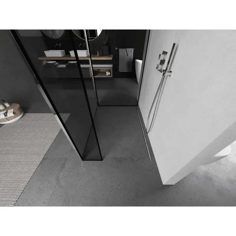 Mexen Kioto Duschwand Walk-in 100 x 100 x 40 cm, schwarzer Rahmen, Chrom - 800-100-100-221-01-70-040
